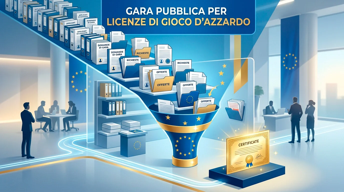 Schema del processo di gara pubblica europea per le concessioni di gioco a distanza
