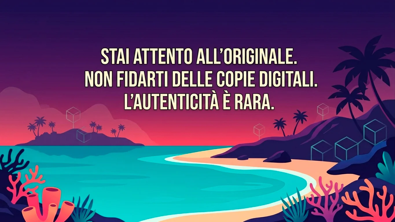 Isola caraibica stilizzata con simboli di gioco digitale e criptovalute