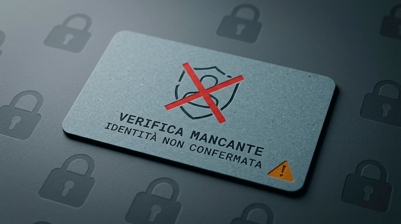 Documento di identità con simbolo di verifica mancante come fattore di rischio