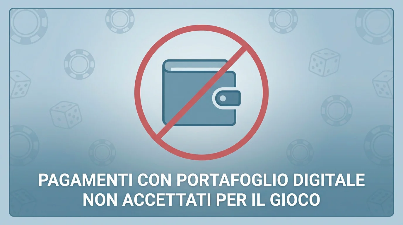 Icona di un portafoglio digitale con simbolo di restrizione sui pagamenti di gioco
