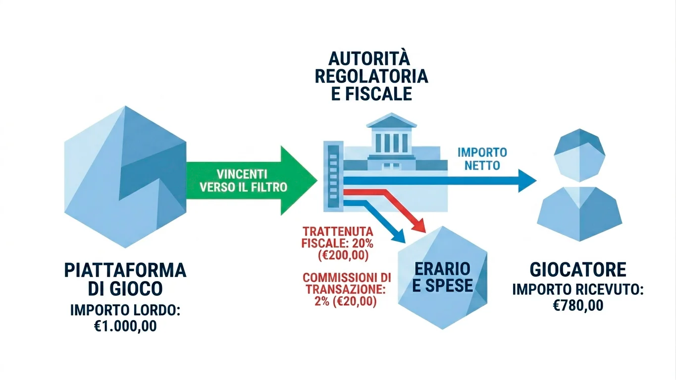 Schema del flusso della ritenuta alla fonte applicata dal concessionario ADM sulle vincite di gioco